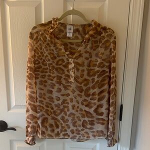 CAbi Ava Blouse Sheer Leopard-Print Blouse in Tan and Brown